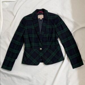 Banana Republic Women’s Size 8 Dark Green and Navy Blue Plaid Blazer